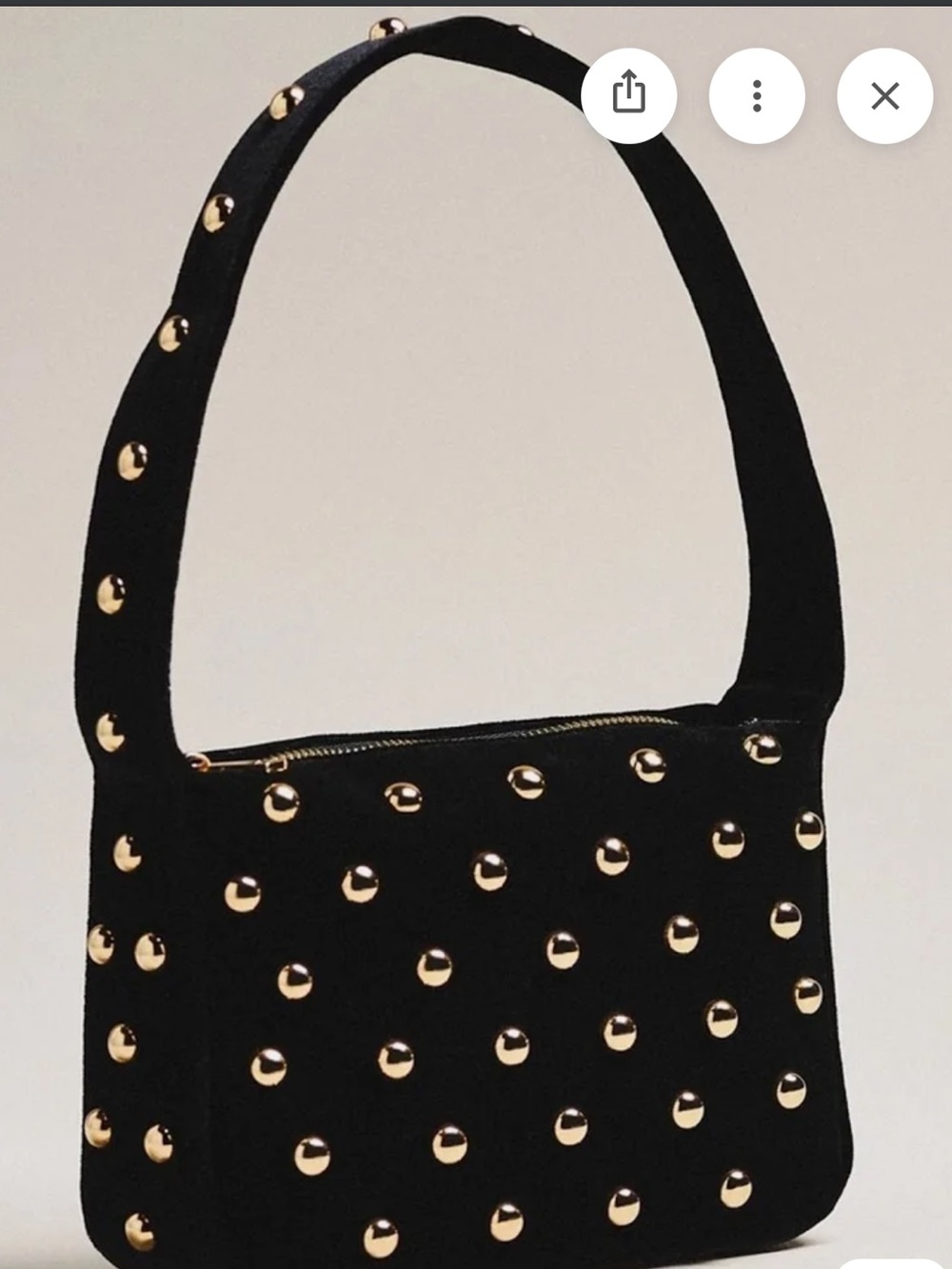 Anthropologie Black Velvet Shoulder Bag with Gold Studs